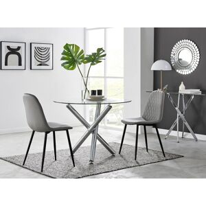 FurnitureboxUK Selina Round Glass Chrome Leg Dining Table & 2 Corona Black Leg Chairs in Grey Size: 2 Person Grey 2 Person FurnitureboxUK Selina Round Glass Chrome Leg Dining Table & 2 Corona Black Leg Chairs in Grey Size: 2 Person Grey 2 Person