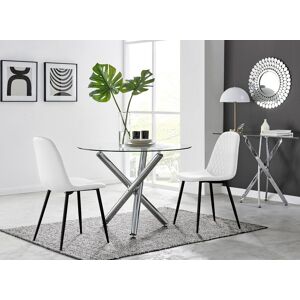 FurnitureboxUK Selina Round Glass Chrome Leg Dining Table & 2 Corona Black Leg Chairs in Off-White Size: 2 Person Off-White 2 Person FurnitureboxUK Selina Round Glass Chrome Leg Dining Table & 2 Corona Black Leg Chairs in Off-White Size: 2 Person Off-White 2 Person
