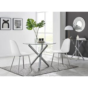 FurnitureboxUK Selina Round Glass Chrome Leg Dining Table & Corona Silver Leg Chairs in Off-White Size: 4 Person Off-White 4 Person FurnitureboxUK Selina Round Glass Chrome Leg Dining Table & Corona Silver Leg Chairs in Off-White Size: 4 Person Off-White 4 Person