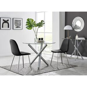 FurnitureboxUK Selina Round Glass Chrome Leg Dining Table & Corona Silver Leg Chairs in Black Size: 4 Person Black 4 Person FurnitureboxUK Selina Round Glass Chrome Leg Dining Table & Corona Silver Leg Chairs in Black Size: 4 Person Black 4 Person