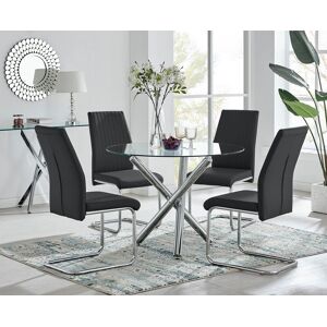 FurnitureboxUK Selina Round Glass & Chrome Metal Dining Table & Lorenzo Chairs Set in Black Size: 4 Person Black 4 Person FurnitureboxUK Selina Round Glass & Chrome Metal Dining Table & Lorenzo Chairs Set in Black Size: 4 Person Black 4 Person