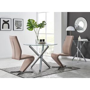 FurnitureboxUK Selina Round Glass & Chrome Metal Dining Table & Luxury Willow Chairs Set in Beige Size: 2 Person Beige 2 Person FurnitureboxUK Selina Round Glass & Chrome Metal Dining Table & Luxury Willow Chairs Set in Beige Size: 2 Person Beige 2 Person