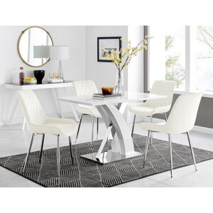 FurnitureboxUK Atlanta White High Gloss & Chrome 4 Seater Dining Table with X Shaped Legs & 4 Soft Velvet Pesaro Chairs in Cream Cream FurnitureboxUK Atlanta White High Gloss & Chrome 4 Seater Dining Table with X Shaped Legs & 4 Soft Velvet Pesaro Chairs in Cream Cream