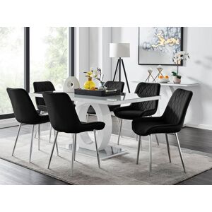 FurnitureboxUK Giovani 6-Seater Grey Glass Dining Table & 6 Pesaro Soft Velvet Dining Chairs in Black Black FurnitureboxUK Giovani 6-Seater Grey Glass Dining Table & 6 Pesaro Soft Velvet Dining Chairs in Black Black