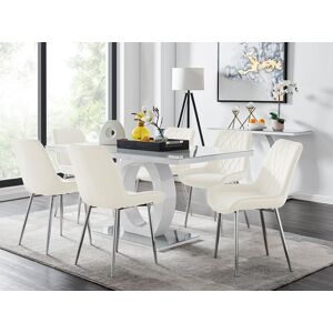 FurnitureboxUK Giovani 6-Seater Grey Glass Dining Table & 6 Pesaro Soft Velvet Dining Chairs in Cream Cream FurnitureboxUK Giovani 6-Seater Grey Glass Dining Table & 6 Pesaro Soft Velvet Dining Chairs in Cream Cream