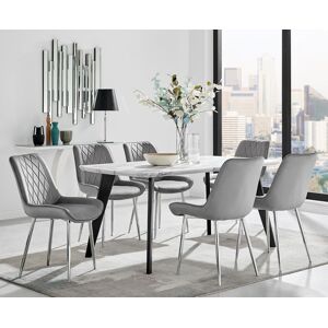 FurnitureboxUK Andria Marble Effect Dining Table With Black Legs & 6 Pesaro Velvet Silver Leg Chairs in Grey Grey FurnitureboxUK Andria Marble Effect Dining Table With Black Legs & 6 Pesaro Velvet Silver Leg Chairs in Grey Grey