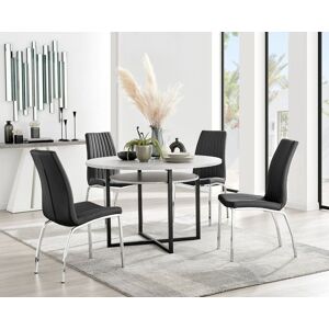 FurnitureboxUK Adley Grey Concrete Effect Round Dining Table & 4 Isco Faux Leather Chairs in Black Black FurnitureboxUK Adley Grey Concrete Effect Round Dining Table & 4 Isco Faux Leather Chairs in Black Black