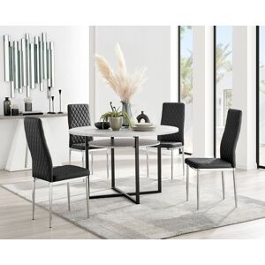 FurnitureboxUK Adley Grey Concrete Effect Round Dining Table & 4 Milan Chrome Leg Faux Leather Chairs in Black Black FurnitureboxUK Adley Grey Concrete Effect Round Dining Table & 4 Milan Chrome Leg Faux Leather Chairs in Black Black