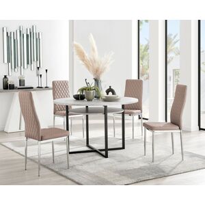 FurnitureboxUK Adley Grey Concrete Effect Round Dining Table & 4 Milan Chrome Leg Faux Leather Chairs in Beige Beige FurnitureboxUK Adley Grey Concrete Effect Round Dining Table & 4 Milan Chrome Leg Faux Leather Chairs in Beige Beige