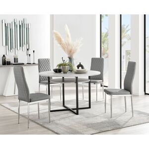 FurnitureboxUK Adley Grey Concrete Effect Round Dining Table & 4 Milan Chrome Leg Faux Leather Chairs Grey FurnitureboxUK Adley Grey Concrete Effect Round Dining Table & 4 Milan Chrome Leg Faux Leather Chairs Grey