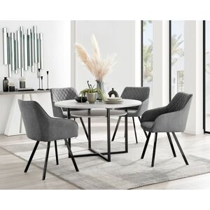 FurnitureboxUK Adley Grey Concrete Effect Round Dining Table & 4 Falun Black Leg Fabric Chairs in Dark Grey Dark Grey FurnitureboxUK Adley Grey Concrete Effect Round Dining Table & 4 Falun Black Leg Fabric Chairs in Dark Grey Dark Grey