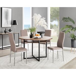 FurnitureboxUK Adley Brown Wood Storage Dining Table & 4 Milan Chrome Leg Chairs in Beige Beige FurnitureboxUK Adley Brown Wood Storage Dining Table & 4 Milan Chrome Leg Chairs in Beige Beige