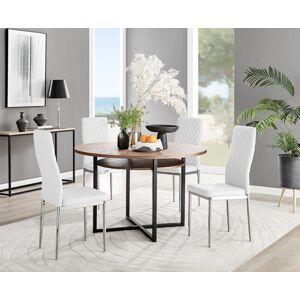FurnitureboxUK Adley Brown Wood Storage Dining Table & 4 Milan Chrome Leg Chairs in Off-White Off-White FurnitureboxUK Adley Brown Wood Storage Dining Table & 4 Milan Chrome Leg Chairs in Off-White Off-White