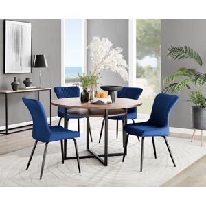 FurnitureboxUK Adley Brown Wood Storage Dining Table & 4 Nora Black Leg Chairs in Blue Blue FurnitureboxUK Adley Brown Wood Storage Dining Table & 4 Nora Black Leg Chairs in Blue Blue