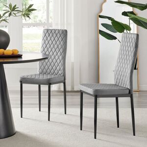FurnitureboxUK Set of 4 Milan High Back Soft Touch Diamond Pattern Velvet Dining Chairs With Black Powder Coated Metal Legs in Grey Grey FurnitureboxUK Set of 4 Milan High Back Soft Touch Diamond Pattern Velvet Dining Chairs With Black Powder Coated Metal Legs in Grey Grey