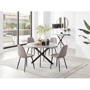 FurnitureboxUK Novara Grey Concrete Effect Black Leg 120cm Round Dining Table & 4 Corona Black Leg Chairs in Beige Beige FurnitureboxUK Novara Grey Concrete Effect Black Leg 120cm Round Dining Table & 4 Corona Black Leg Chairs in Beige Beige