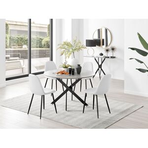 FurnitureboxUK Novara Grey Concrete Effect Black Leg 120cm Round Dining Table & 4 Corona Black Leg Chairs in Off-White Off-White FurnitureboxUK Novara Grey Concrete Effect Black Leg 120cm Round Dining Table & 4 Corona Black Leg Chairs in Off-White Off-White