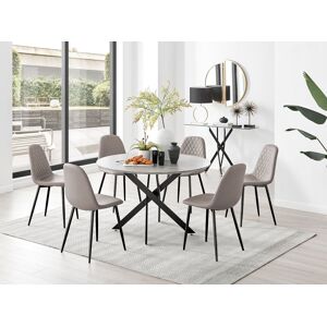 FurnitureboxUK Novara Grey Concrete Effect Black Leg 120cm Round Dining Table & 6 Corona Black Leg Chairs in Beige Beige FurnitureboxUK Novara Grey Concrete Effect Black Leg 120cm Round Dining Table & 6 Corona Black Leg Chairs in Beige Beige