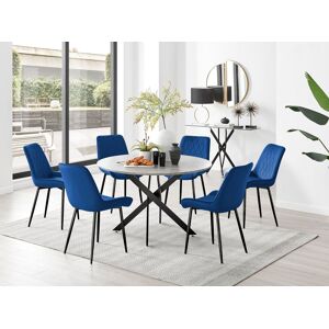 FurnitureboxUK Novara Grey Concrete Effect Black Leg 120cm Round Dining Table & 6 Pesaro Black Leg Chairs in Navy Navy FurnitureboxUK Novara Grey Concrete Effect Black Leg 120cm Round Dining Table & 6 Pesaro Black Leg Chairs in Navy Navy