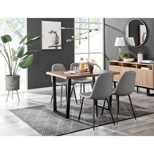 FurnitureboxUK Kylo Brown Wood Effect Dining Table With Black 'U' Legs & 4 Corona Faux Leather Chairs in Grey Grey FurnitureboxUK Kylo Brown Wood Effect Dining Table With Black 'U' Legs & 4 Corona Faux Leather Chairs in Grey Grey