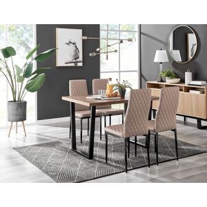 FurnitureboxUK Kylo Brown Wood Effect Dining Table With Black 'U' Legs & 4 Milan Faux Leather Chairs in Beige Beige FurnitureboxUK Kylo Brown Wood Effect Dining Table With Black 'U' Legs & 4 Milan Faux Leather Chairs in Beige Beige