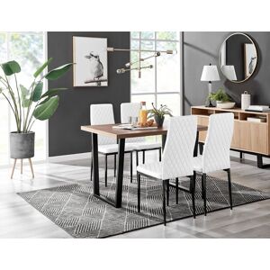 FurnitureboxUK Kylo Brown Wood Effect Dining Table With Black 'U' Legs & 4 Milan Faux Leather Chairs in White White FurnitureboxUK Kylo Brown Wood Effect Dining Table With Black 'U' Legs & 4 Milan Faux Leather Chairs in White White