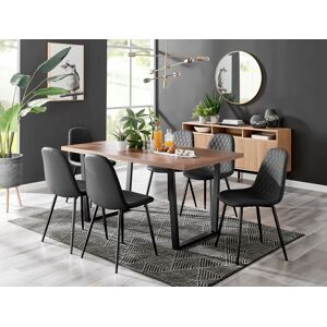 FurnitureboxUK Kylo Large Brown Wood Effect Dining Table & 6 Corona Black Leg Feax Leather Chairs Black FurnitureboxUK Kylo Large Brown Wood Effect Dining Table & 6 Corona Black Leg Feax Leather Chairs Black