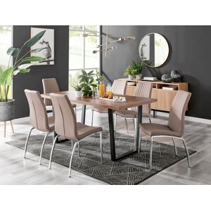 FurnitureboxUK Kylo Large Brown Wood Effect Dining Table & 6 Isco Faux Leather Chairs in Beige Beige FurnitureboxUK Kylo Large Brown Wood Effect Dining Table & 6 Isco Faux Leather Chairs in Beige Beige