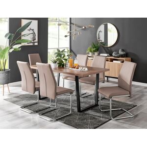 FurnitureboxUK Kylo Large Brown Wood Effect Dining Table & 6 Lorenzo Faux Leather Chairs in Beige Beige FurnitureboxUK Kylo Large Brown Wood Effect Dining Table & 6 Lorenzo Faux Leather Chairs in Beige Beige