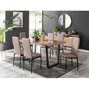 FurnitureboxUK Kylo Large Brown Wood Effect Dining Table & 6 Milan Black Leg Faux Leather Chairs in Beige Beige FurnitureboxUK Kylo Large Brown Wood Effect Dining Table & 6 Milan Black Leg Faux Leather Chairs in Beige Beige