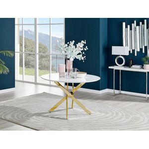 FurnitureboxUK Novara 120cm Round 6-Seater Dining Table With Gold Chrome Legs in White White FurnitureboxUK Novara 120cm Round 6-Seater Dining Table With Gold Chrome Legs in White White