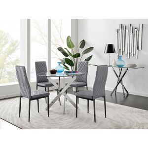 FurnitureboxUK Novara 100cm Round Dining Table & 4 Velvet Milan Black Leg Chairs in Grey Grey FurnitureboxUK Novara 100cm Round Dining Table & 4 Velvet Milan Black Leg Chairs in Grey Grey