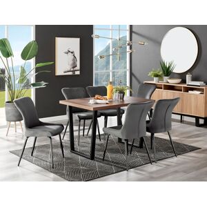 FurnitureboxUK Kylo Large Brown Wood Effect Dining Table & 6 Nora Black Leg Velvet Chairs in Dark Grey Dark Grey FurnitureboxUK Kylo Large Brown Wood Effect Dining Table & 6 Nora Black Leg Velvet Chairs in Dark Grey Dark Grey
