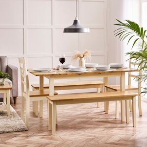 FurnitureboxUK Salcombe Extending Rectangular Wooden Table with 2 Whitby Chairs & 2 Large Benches in Cream Cream FurnitureboxUK Salcombe Extending Rectangular Wooden Table with 2 Whitby Chairs & 2 Large Benches in Cream Cream