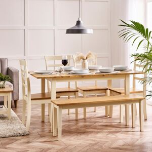 FurnitureboxUK Salcombe Extending Rectangular Wooden Table with 4 Whitby Chairs & 1 Large Bench in Cream Cream FurnitureboxUK Salcombe Extending Rectangular Wooden Table with 4 Whitby Chairs & 1 Large Bench in Cream Cream