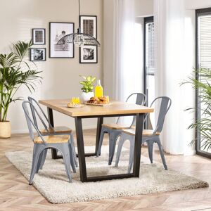 FurnitureboxUK 4 Seater Wood Dining Table - Cotswold 'Oak' Herringbone Dining Table & 4 White Colton Wooden Seat Metal Chairs in Grey Grey FurnitureboxUK 4 Seater Wood Dining Table - Cotswold 'Oak' Herringbone Dining Table & 4 White Colton Wooden Seat Metal Chairs in Grey Grey