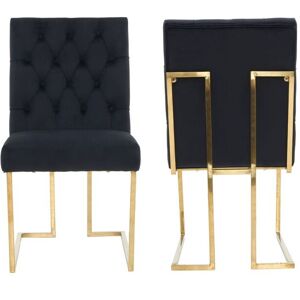 Life Interiors Set of 2 Siena Luxury Tufted Velvet Dining Chairs with Gold Frame in Black Black Life Interiors Set of 2 Siena Luxury Tufted Velvet Dining Chairs with Gold Frame in Black Black