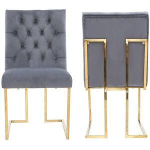 Life Interiors Set of 2 Siena Luxury Tufted Velvet Dining Chairs with Gold Frame in Grey Grey Life Interiors Set of 2 Siena Luxury Tufted Velvet Dining Chairs with Gold Frame in Grey Grey