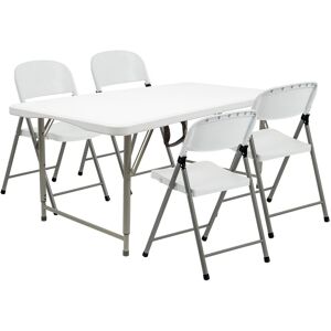 Harbour Housewares Height Adjustable Folding Camping Picnic Table & Chair Set - 120cm (4ft) - White White Harbour Housewares Height Adjustable Folding Camping Picnic Table & Chair Set - 120cm (4ft) - White White