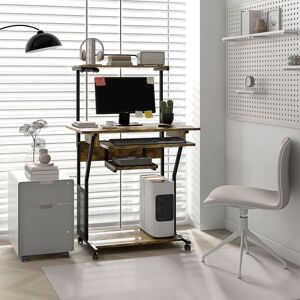 HOMCOM Mobile Computer Desk Industrial Study Table with Storage Shelves in Dark Brown Dark Brown HOMCOM Mobile Computer Desk Industrial Study Table with Storage Shelves in Dark Brown Dark Brown