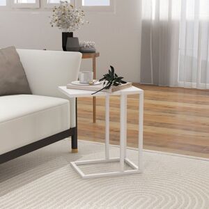 HOMCOM C Shape Side Table w/ Wood-Effect Top & Metal Frame in White Size: Medium White Medium HOMCOM C Shape Side Table w/ Wood-Effect Top & Metal Frame in White Size: Medium White Medium