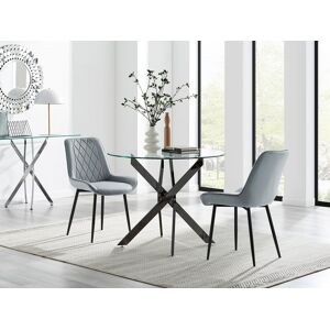 FurnitureboxUK Novara 100cm Round Black Leg Dining Table & 2 Pesaro Black Leg Chairs in Grey Grey FurnitureboxUK Novara 100cm Round Black Leg Dining Table & 2 Pesaro Black Leg Chairs in Grey Grey