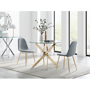 FurnitureboxUK Novara 100cm Round Gold Leg Dining Table & 2 Corona Gold Chairs in Grey Grey FurnitureboxUK Novara 100cm Round Gold Leg Dining Table & 2 Corona Gold Chairs in Grey Grey