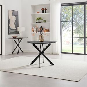 FurnitureboxUK Novara Round Black Wood & Metal 4 Seater Dining Table in Brown Brown FurnitureboxUK Novara Round Black Wood & Metal 4 Seater Dining Table in Brown Brown