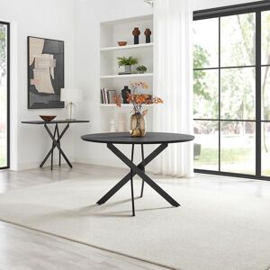 FurnitureboxUK Novara Round Black Wood & Metal 6 Seater Dining Table in Brown Brown FurnitureboxUK Novara Round Black Wood & Metal 6 Seater Dining Table in Brown Brown