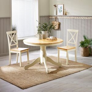 FurnitureboxUK Bude Round Wooden Dining Table & 2 Millford Chairs in Cream Cream FurnitureboxUK Bude Round Wooden Dining Table & 2 Millford Chairs in Cream Cream