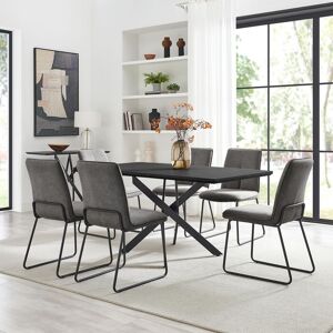 FurnitureboxUK Leonardo Black Top Dining Table & 6 Halley Fabric Chairs in Dark Grey Dark Grey FurnitureboxUK Leonardo Black Top Dining Table & 6 Halley Fabric Chairs in Dark Grey Dark Grey