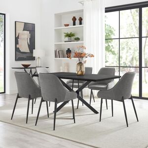 FurnitureboxUK Leonardo Black Top Dining Table & 6 Beaumont Fabric Chairs in Grey Grey FurnitureboxUK Leonardo Black Top Dining Table & 6 Beaumont Fabric Chairs in Grey Grey
