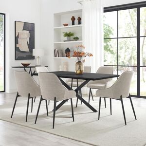 FurnitureboxUK Leonardo Black Top Dining Table & 6 Beaumont Fabric Chairs in Cream Cream FurnitureboxUK Leonardo Black Top Dining Table & 6 Beaumont Fabric Chairs in Cream Cream