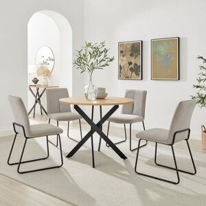 FurnitureboxUK Novara 100cm Oak Veneer Top Round Dining Table & 4 Taupe Halley Chairs in Brown Brown FurnitureboxUK Novara 100cm Oak Veneer Top Round Dining Table & 4 Taupe Halley Chairs in Brown Brown